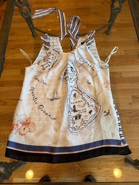 White House Black Market White Navy Map-Print Sleeveless Camisole